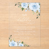 Dusty Blue Flowers, Greenery, Boho, Birthday アクリル招待状 (正面)