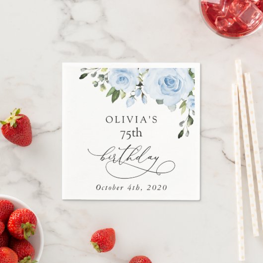 Dusty Blue Flowers, Greenery, Boho, Birthday スタンダードカクテルナプキン (インサイチュ)