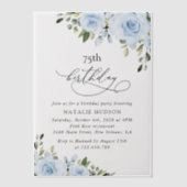 Dusty Blue Flowers, Greenery, Boho, Birthday ベラム紙招待状 (正面)