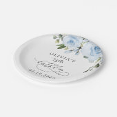 Dusty Blue Flowers, Greenery, Boho, Birthday ペーパープレート (アングル)