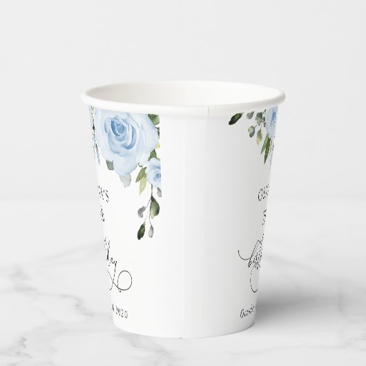 Dusty Blue Flowers, Greenery, Boho, Birthday 紙コップ (右)