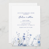 Dusty Blue Flowers | Rehearsal Dinner 招待状 (正面/裏面)