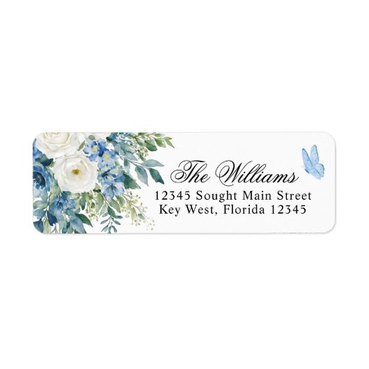 Dusty Blue Flowers Return Address Labels ラベル (正面)