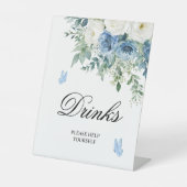 Dusty Blue Flowers Shower Drinks Sign 台座サイン (正面)