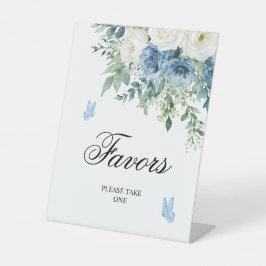 Dusty Blue Flowers Shower Favors Sign 台座サイン