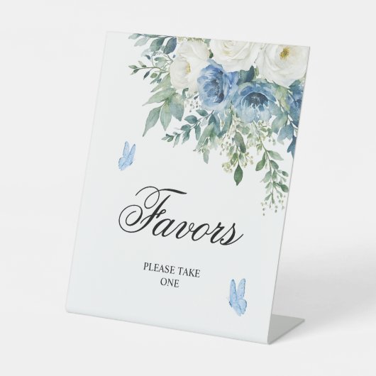 Dusty Blue Flowers Shower Favors Sign 台座サイン (正面)
