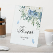 Dusty Blue Flowers Shower Favors Sign 台座サイン (インサイチュ)