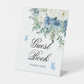 Dusty Blue Flowers Shower Guest Book Sign 台座サイン (正面)