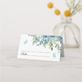 Dusty Blue Flowers Wedding プレイスカード (正面)