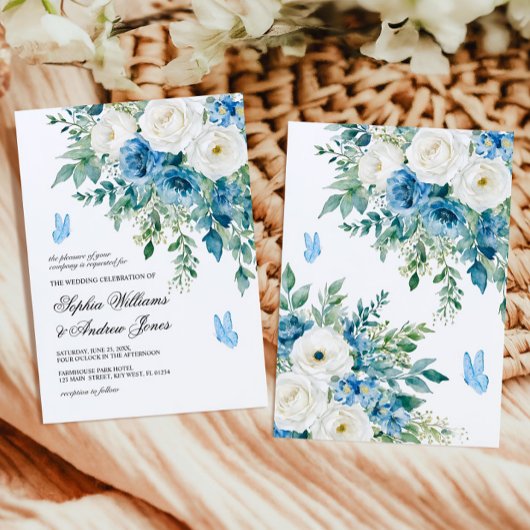Dusty Blue Flowers Wedding Invitation 招待状