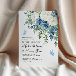 Dusty Blue Flowers Wedding Invitation 招待状