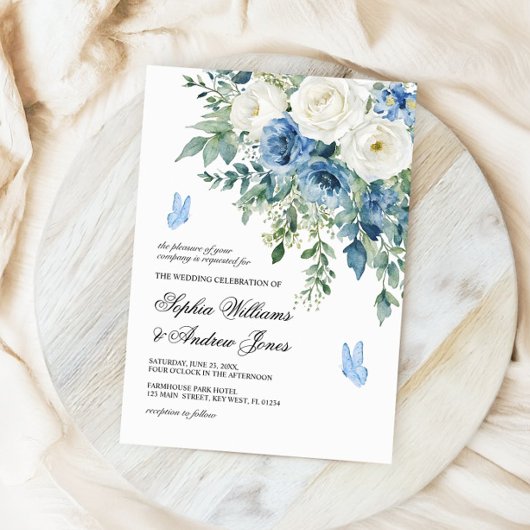 Dusty Blue Flowers Wedding Invitation 招待状