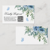 Dusty Blue Flowers Wedding QR Code RSVP エンクロージャーカード (正面/裏面)