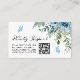 Dusty Blue Flowers Wedding QR Code RSVP エンクロージャーカード