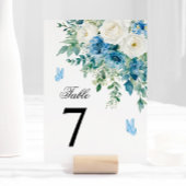 Dusty Blue Flowers Wedding Table Number 招待状