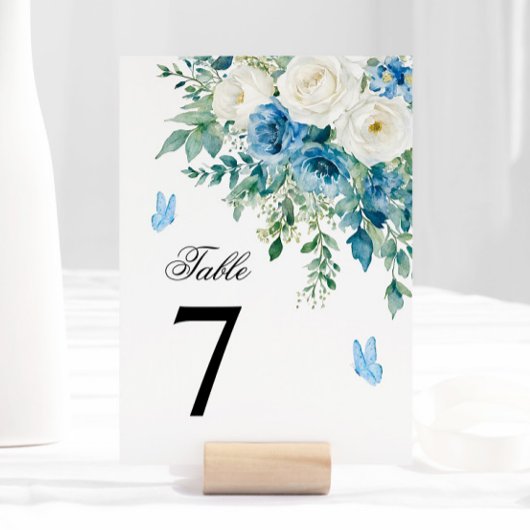Dusty Blue Flowers Wedding Table Number 招待状