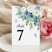 Dusty Blue Flowers Wedding Table Number 招待状