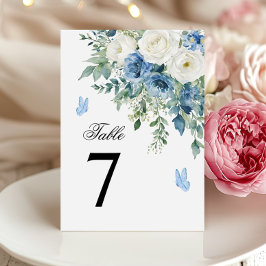 Dusty Blue Flowers Wedding Table Number 招待状