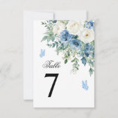 Dusty Blue Flowers Wedding Table Number 招待状 (正面)
