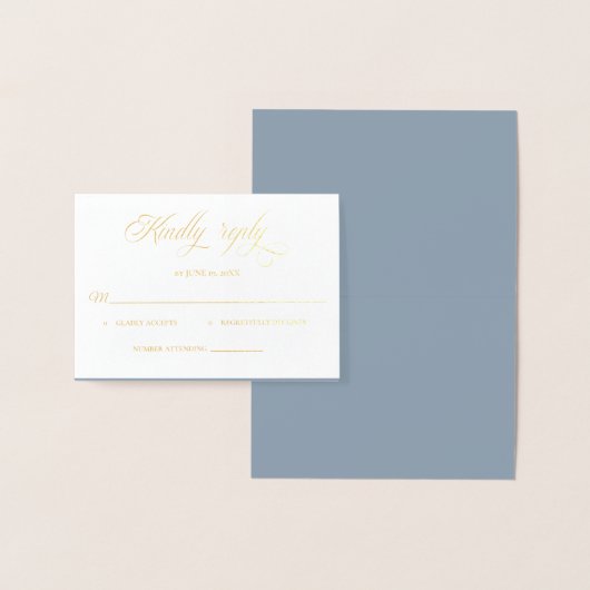 Dusty Blue Foil Rsvp Kindly Reply enclosure card 箔カード (ディスプレー)
