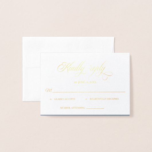 Dusty Blue Foil Rsvp Kindly Reply enclosure card 箔カード (封筒付き正面)