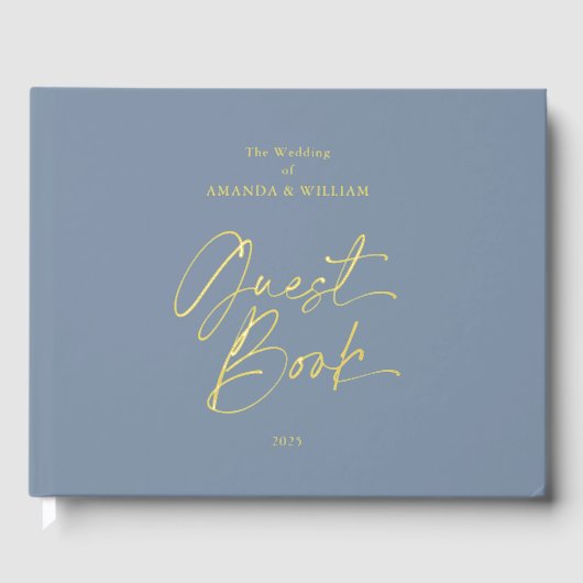 Dusty Blue Foil Wedding Guest Book ゲストブック (正面)