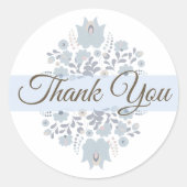 Dusty Blue Folk Floral Thank You ラウンドシール (正面)