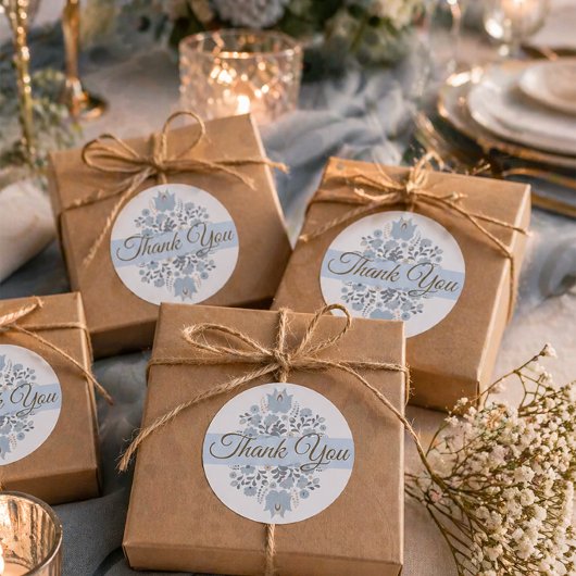 Dusty Blue Folk Floral Thank You ラウンドシール