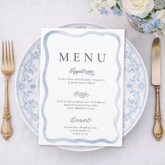 Dusty Blue French Estate Wedding Menu Card 招待状