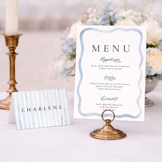 Dusty Blue French Estate Wedding Menu Card 招待状