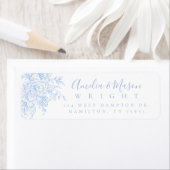 Dusty Blue French Floral Script Wedding Address  ラベル (インサイチュ)