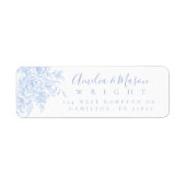 Dusty Blue French Floral Script Wedding Address  ラベル (正面)