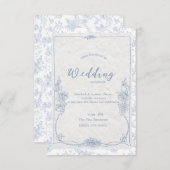  Dusty Blue French Floral Toile Wedding 招待状 (正面/裏面)