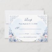 Dusty Blue French Garden Floral Wedding RSVP (正面)