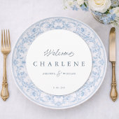 Dusty Blue French Round Wedding Menu Card メニュー