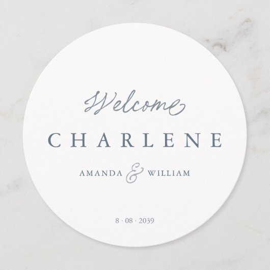 Dusty Blue French Round Wedding Menu Card メニュー (正面)