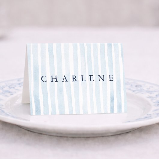 Dusty Blue French Stripe Place Card テーブルナンバー