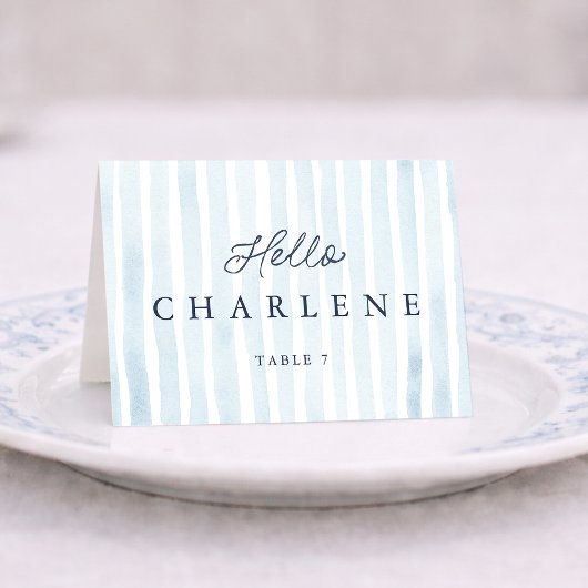 Dusty Blue French Stripe Place Card テーブルナンバー