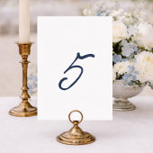 Dusty Blue French Stripe Wedding Table Number 5 招待状