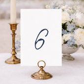 Dusty Blue French Stripe Wedding Table Number 6 招待状