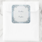 Dusty Blue Frost Botanical Gold Frame Wedding スクエアシール (バッグ)
