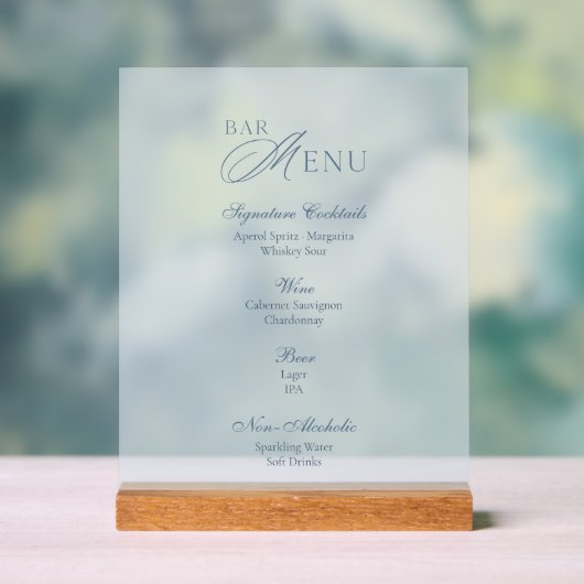 Dusty Blue Frosted Acrylic Wedding Bar Menu Sign アクリルサイン (ニュートラル)