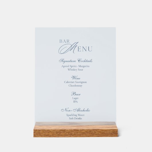 Dusty Blue Frosted Acrylic Wedding Bar Menu Sign アクリルサイン (正面)