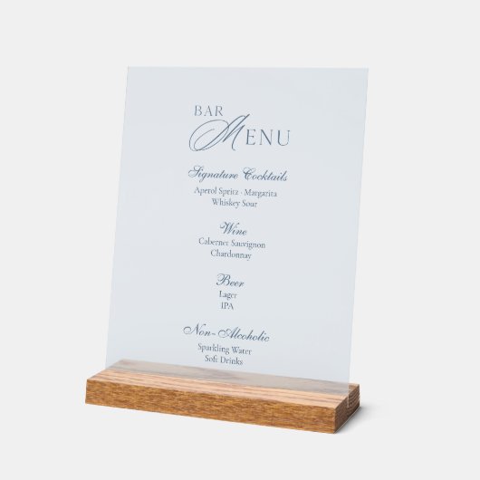 Dusty Blue Frosted Acrylic Wedding Bar Menu Sign アクリルサイン (傾斜)
