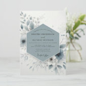 Dusty Blue Frosty Bloom Wedding 招待状 (スタンド正面)