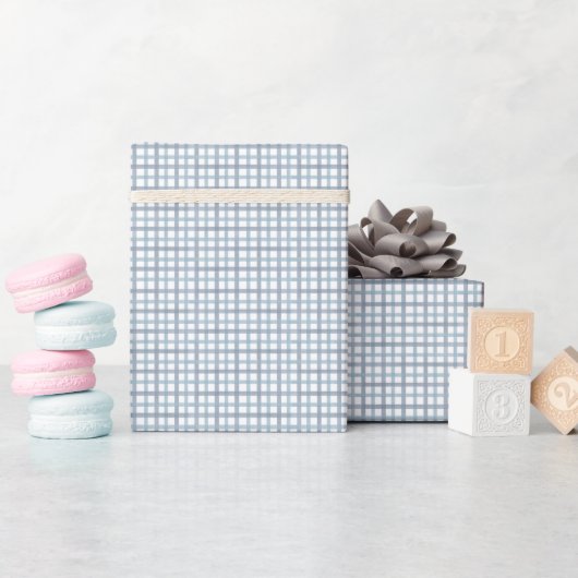 Dusty Blue Gingham Baby Shower Wrapping Paper ラッピングペーパー (ベビーシャワー)