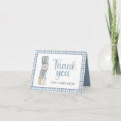 Dusty Blue Gingham Baby Thank You Card | Blocks サンキューカード (正面)