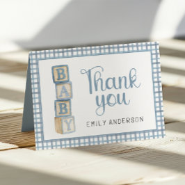 Dusty Blue Gingham Baby Thank You Card | Blocks サンキューカード