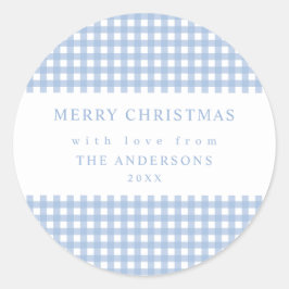 Dusty Blue Gingham Christmas ラウンドシール