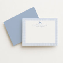 Dusty Blue Gingham Rocking Horse  Boy nursery card